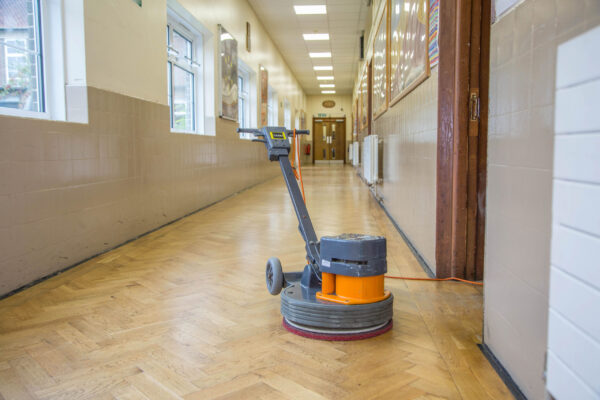 school hallway floor cleaning
